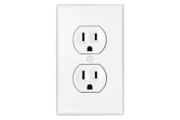 White two socket outlet behind a white background